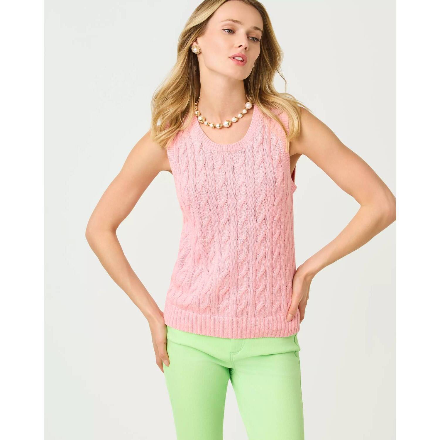 New Lilly Pulitzer Brockton Crewneck Sweater Tank In Conch Shell Pink